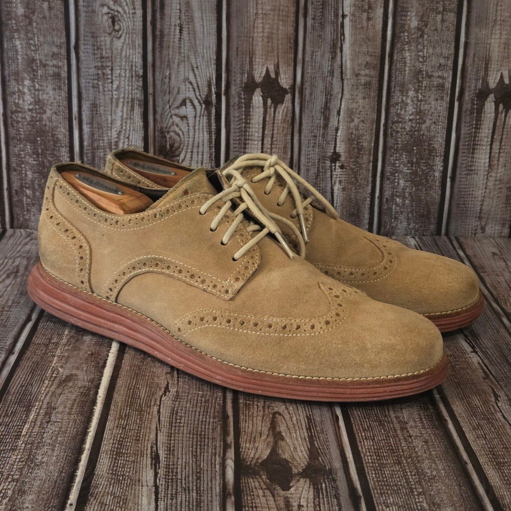 Sz 11 M Mens Cole Haan Lunargrand Tan Suede Wingtip Oxford Shoes C10228